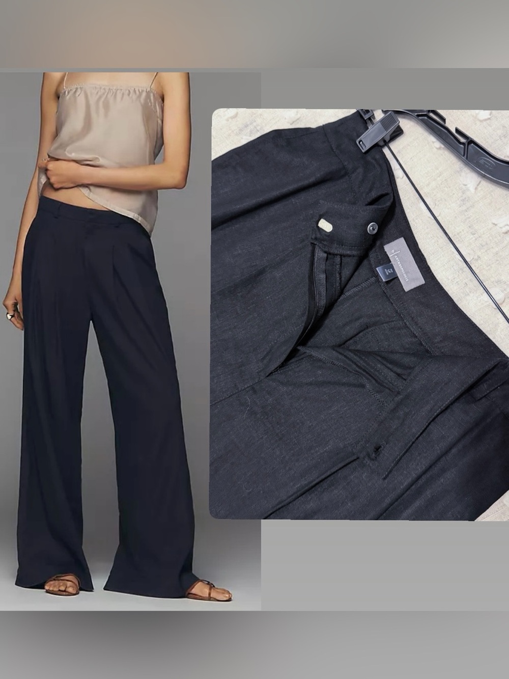 New! Anthropologie Linen editor wide leg pants Black - Size Petite Large